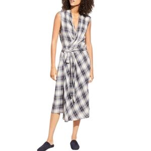 Vince Blue and White Checkered Plaid Wrap Tie Dress Sz XS